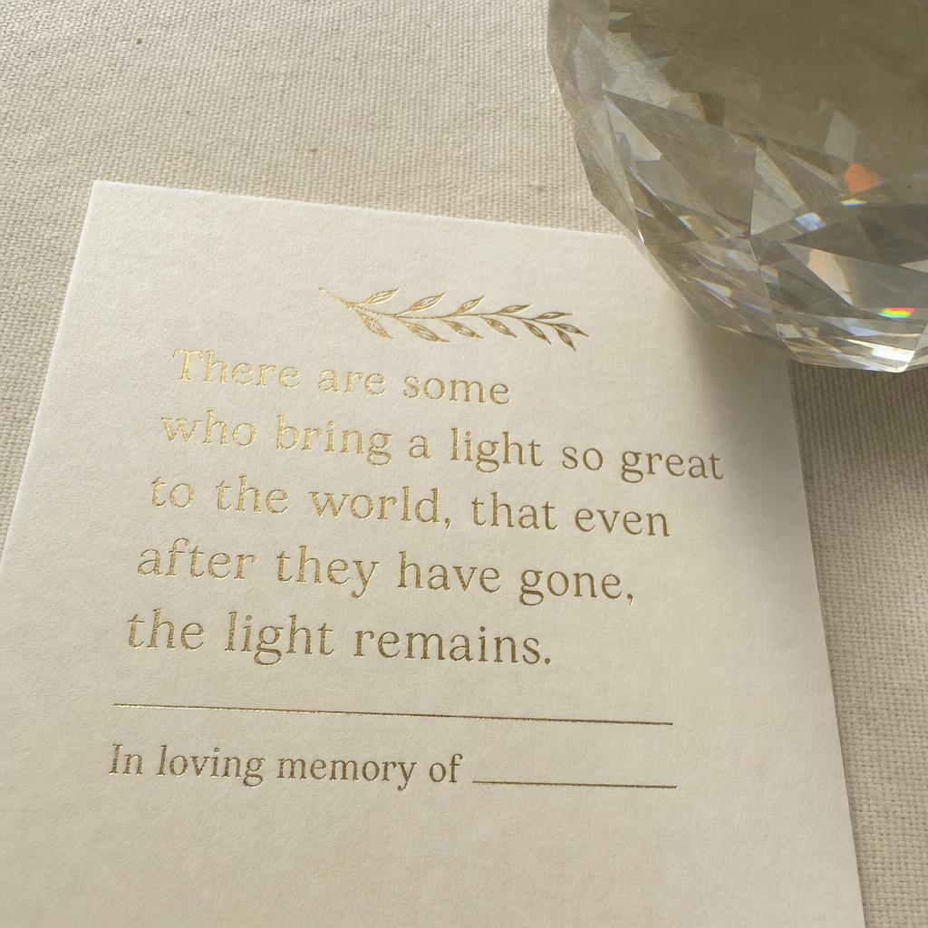 The poem card — In loving memory of, written in your hand