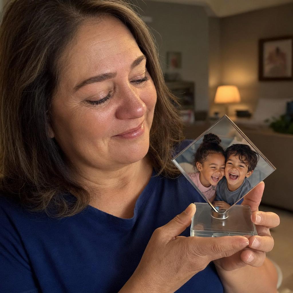 Holding the Memory Cube with grandchildren photo